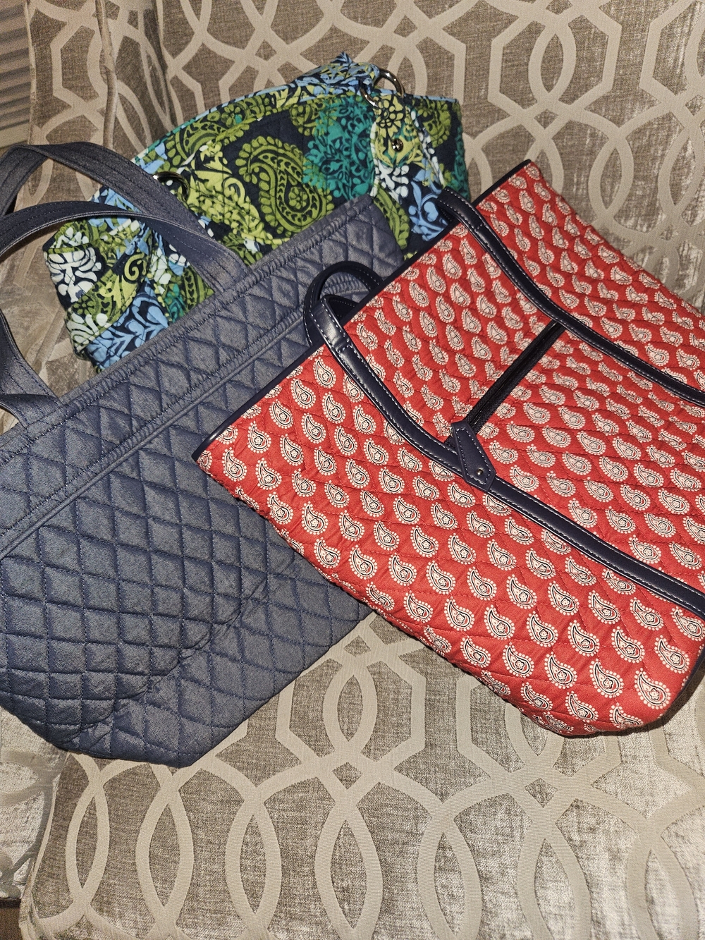 Vera Bradley Red Quilted Tote with Navy Trim and Blue Quilted Companion - Picture 2 of 3